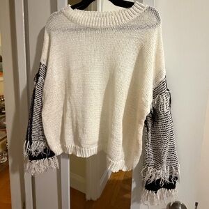 Fate Black and White Fringed Sweater